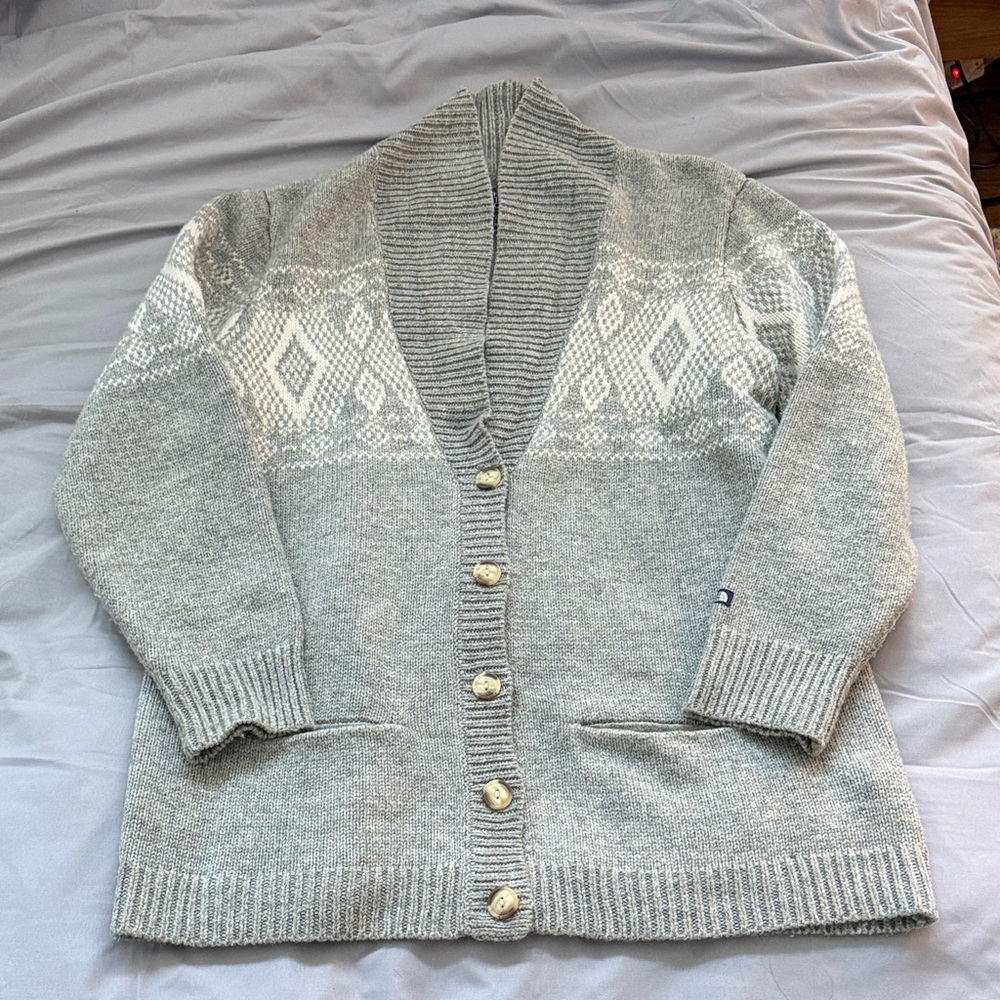 The North Face Heather Gray Cardigan with Ivory Accents
